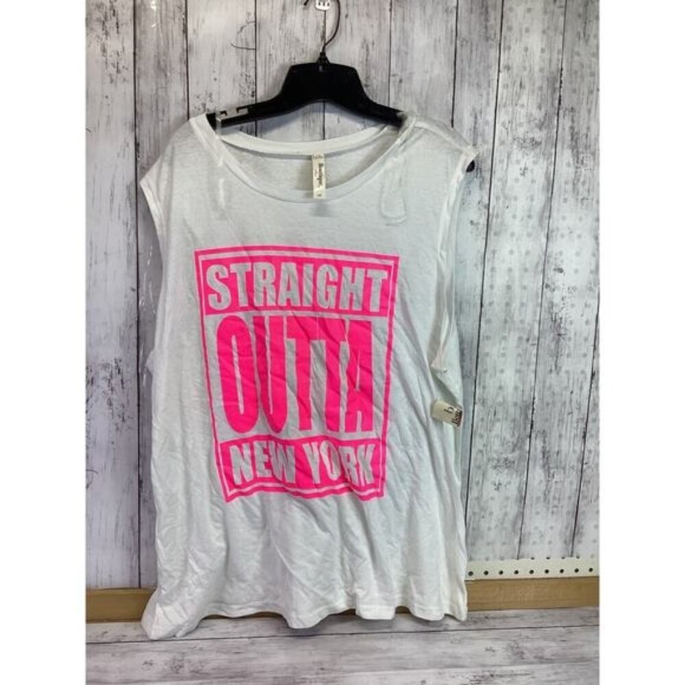 B&B Boutique Straight Outta New York T-Shirt Size 3X Plus White Sleeveless